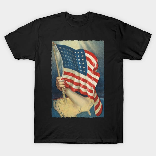 The Arm of America with the Flag Vintage Postcard Art T-Shirt by MatchbookGraphics